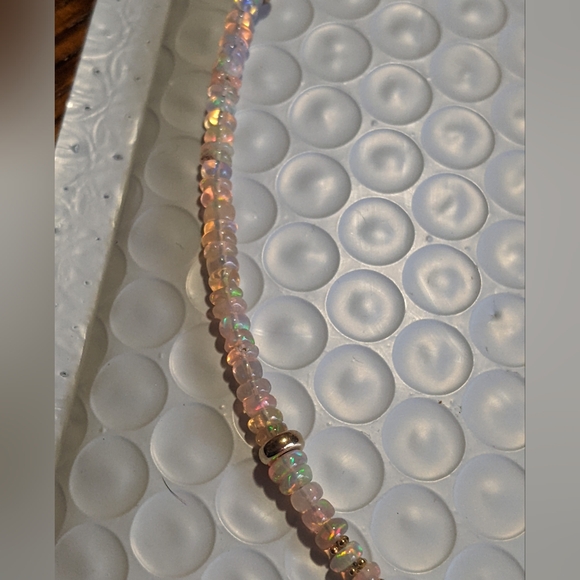 14k Yellow Gold Baby Pink Ethiopian Opal Beaded Gemstone Gold spacers Necklace - Picture 2 of 13